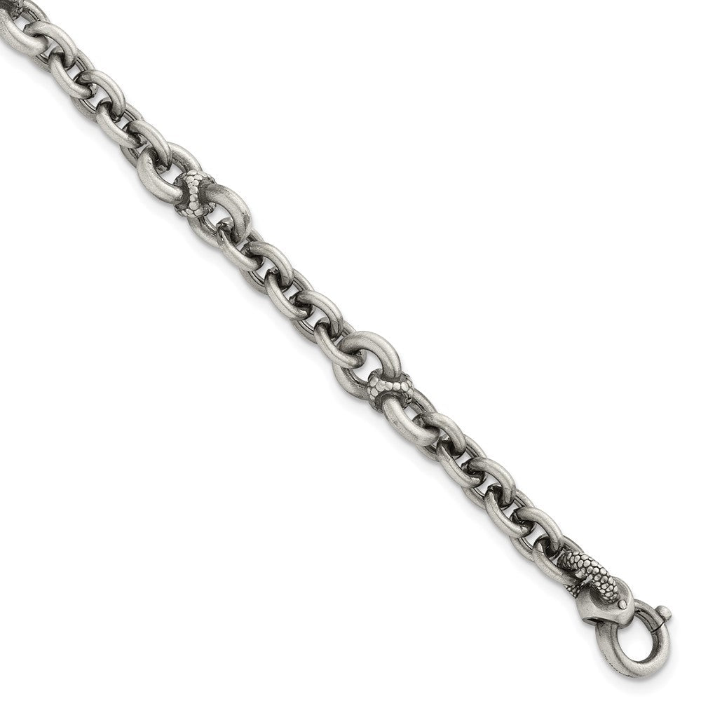 Sterling Silver Black Ruthenium-plated Brushed and Textured Fancy Cable Link Mens 8.5 inch Bracelet QG6789-8.5