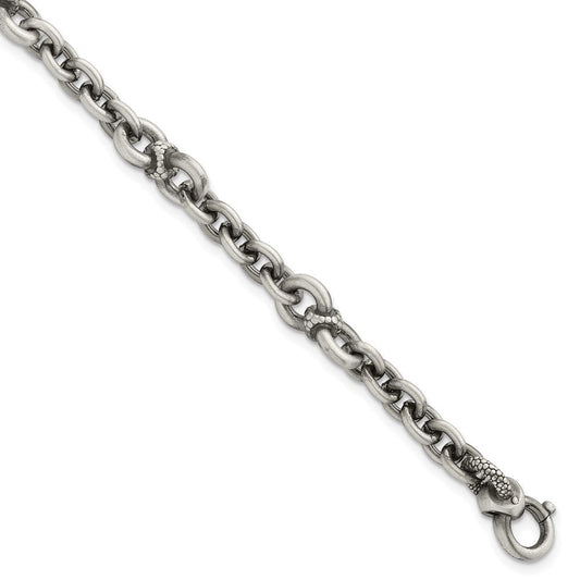 Sterling Silver Black Ruthenium-plated Brushed and Textured Fancy Cable Link Mens 8.5 inch Bracelet QG6789-8.5