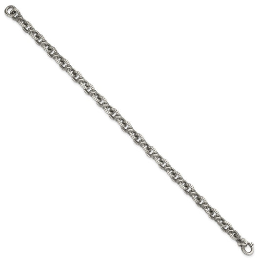 Sterling Silver Black Ruthenium-plated Brushed Fancy Textured Cable Link Mens 8.5 inch Bracelet QG6790-8.5