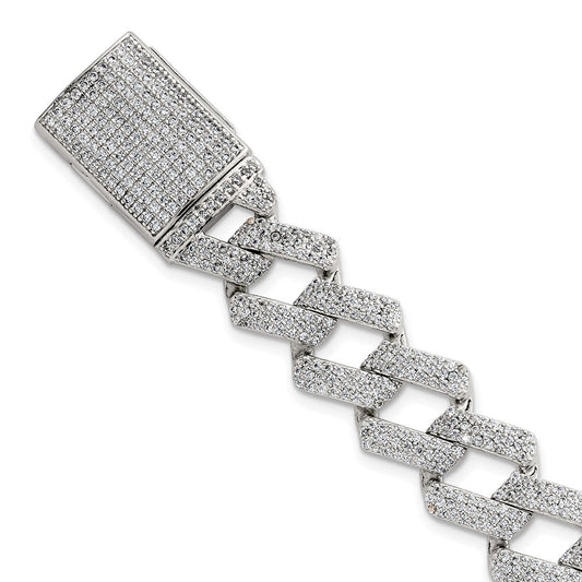Sterling Silver Polished Fancy CZ Curb Link 8.5 Inch Mens Bracelet QG6797-8.5