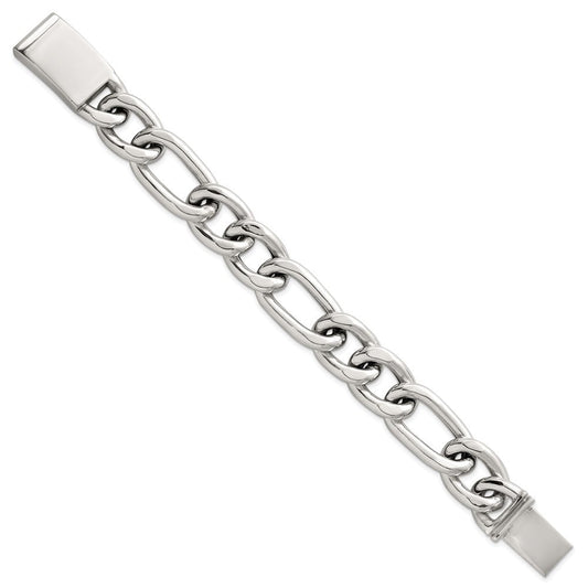 Sterling Silver Polished 17.0mm Figaro Curb 8 Inch Mens Bracelet QG6799-8