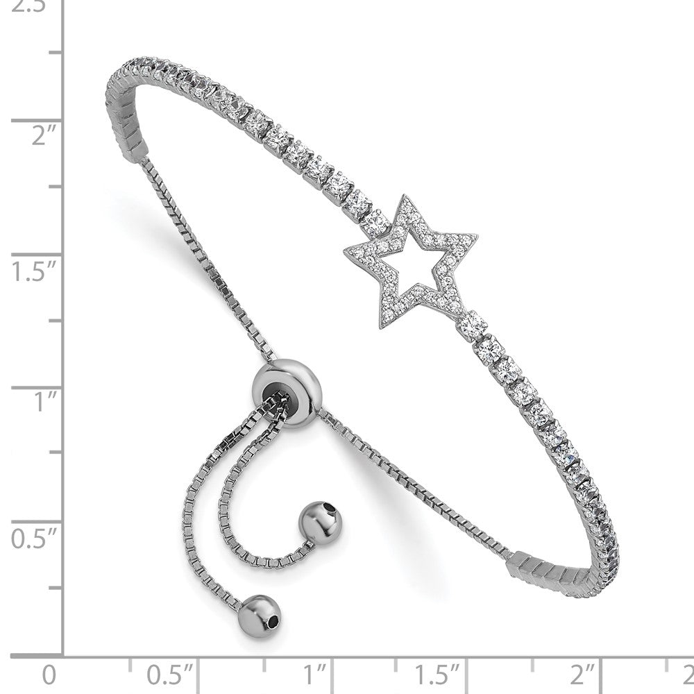 Sterling Silver Rhodium-plated Polished CZ Star Adjustable Bolo Bracelet QG6807