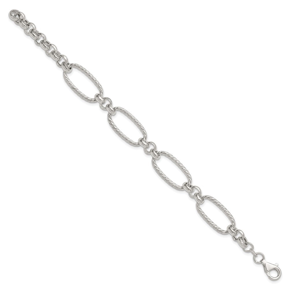Sterling Silver Polished and Twisted Fancy Oval Link 7.5 inch Bracelet QG6811-7.5