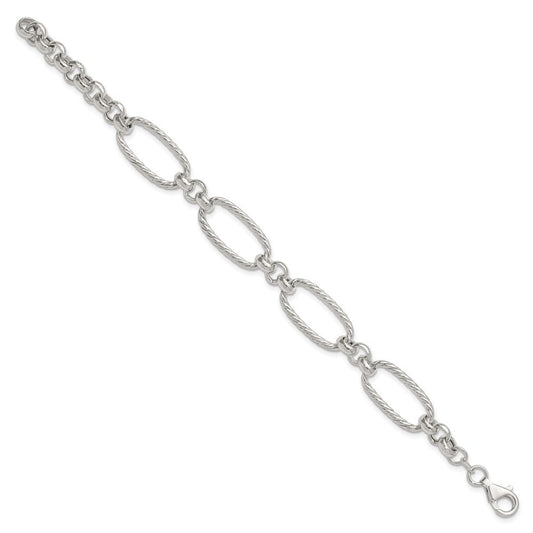Sterling Silver Polished and Twisted Fancy Oval Link 7.5 inch Bracelet QG6811-7.5