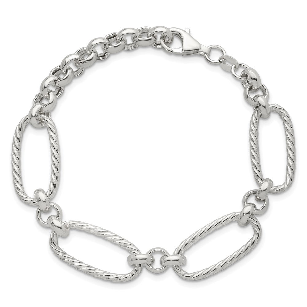 Sterling Silver Polished and Twisted Fancy Oval Link 7.5 inch Bracelet QG6811-7.5
