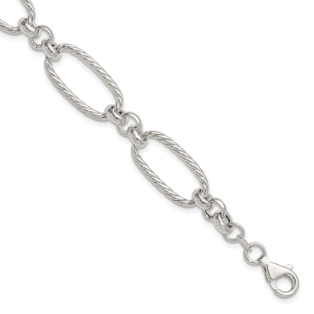 Sterling Silver Polished and Twisted Fancy Oval Link 7.5 inch Bracelet QG6811-7.5