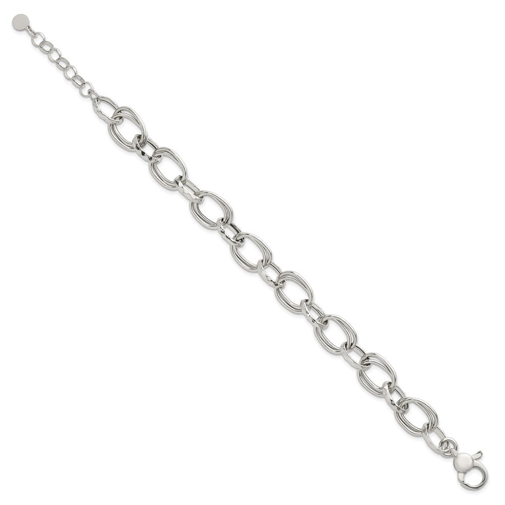 Sterling Silver Polished Double Link and Faceted Link 8 inch with 1 inch Extender Bracelet QG6813-8