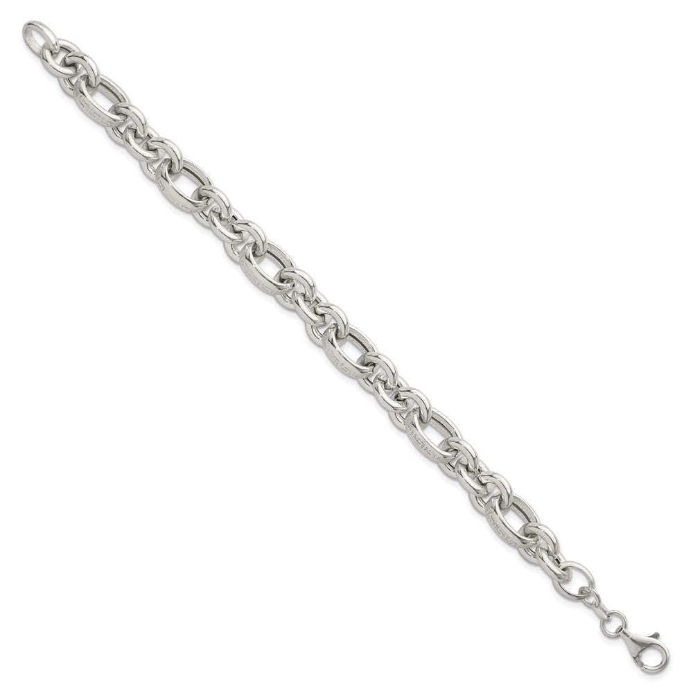 Sterling Silver Polished and Greek Key Links 7.5 inch Bracelet QG6814-7.5