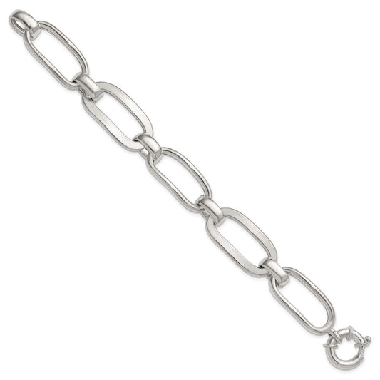Sterling Silver Polished Long Oval and Round Link 7.5 inch Bracelet QG6815-7.5