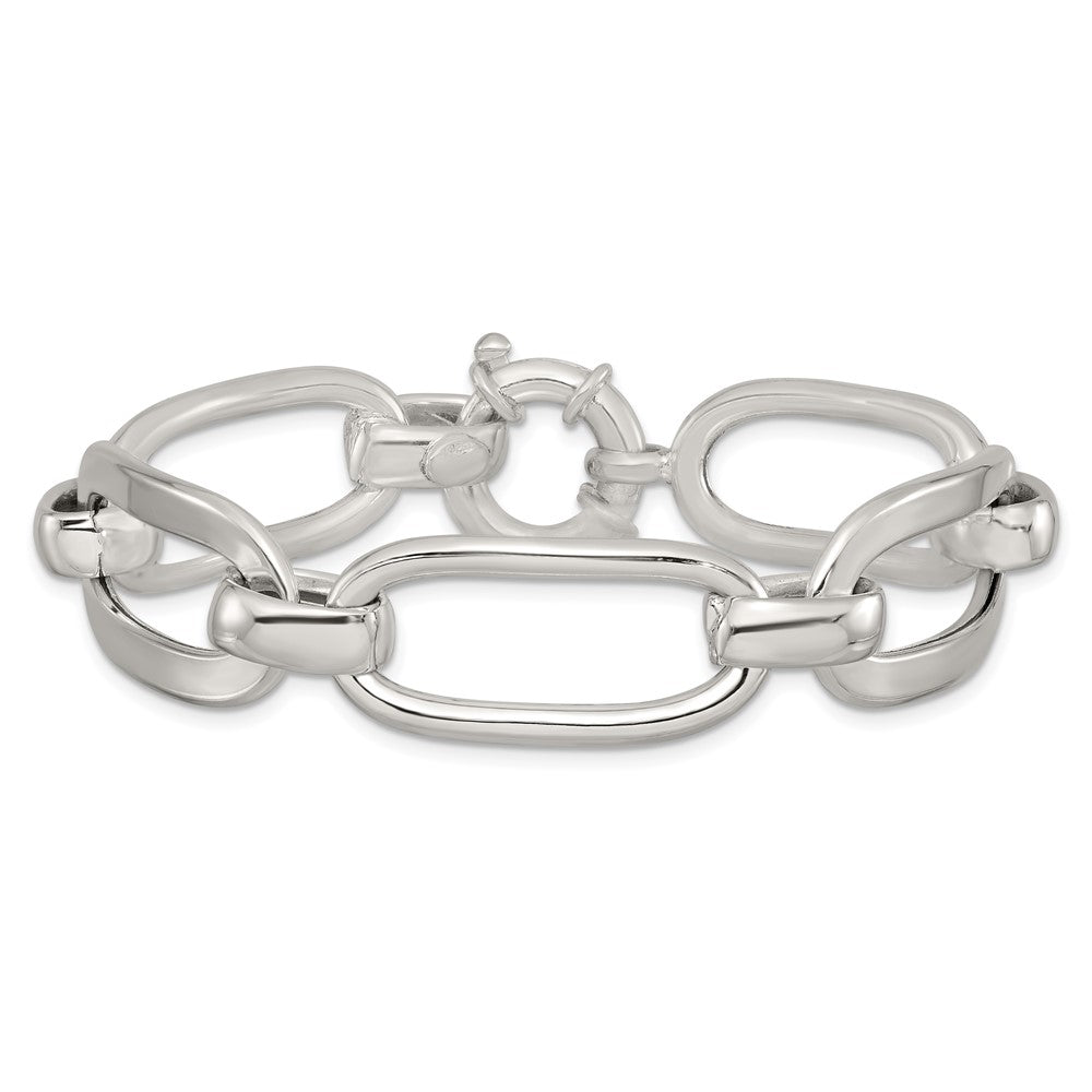Sterling Silver Polished Long Oval and Round Link 7.5 inch Bracelet QG6815-7.5