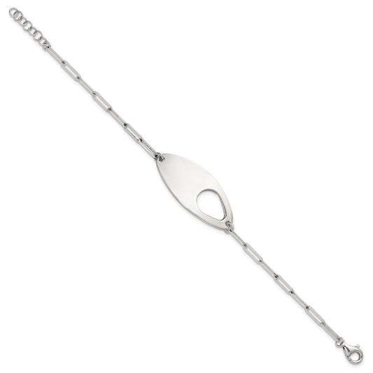Sterling Silver Fancy Geometric Center with Paperclip Link 7 inch with 0.5 inch Extension Bracelet QG6816-7