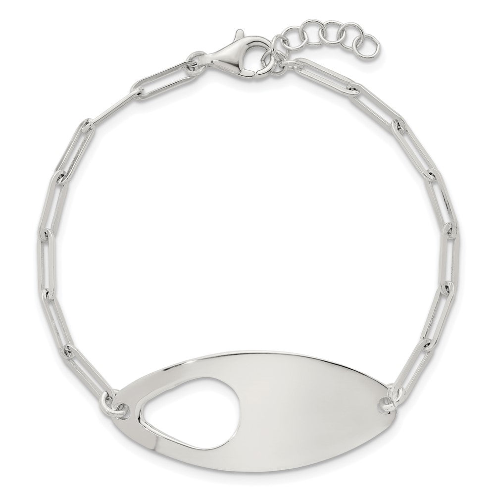 Sterling Silver Fancy Geometric Center with Paperclip Link 7 inch with 0.5 inch Extension Bracelet QG6816-7
