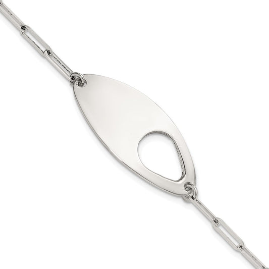 Sterling Silver Fancy Geometric Center with Paperclip Link 7 inch with 0.5 inch Extension Bracelet QG6816-7