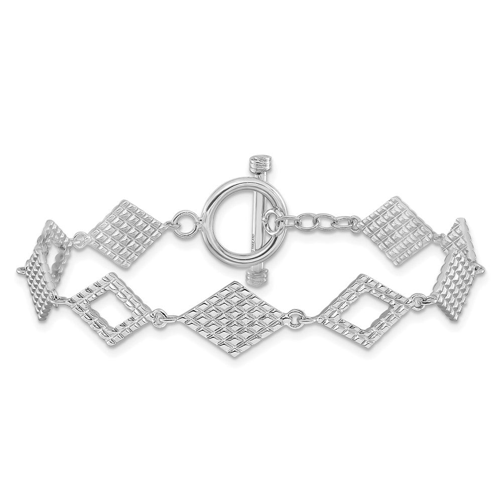 Sterling Silver Rhodium-plated Polished Diamond-Shape Textured 7.5 inch Toggle Bracelet QG6817-7.5