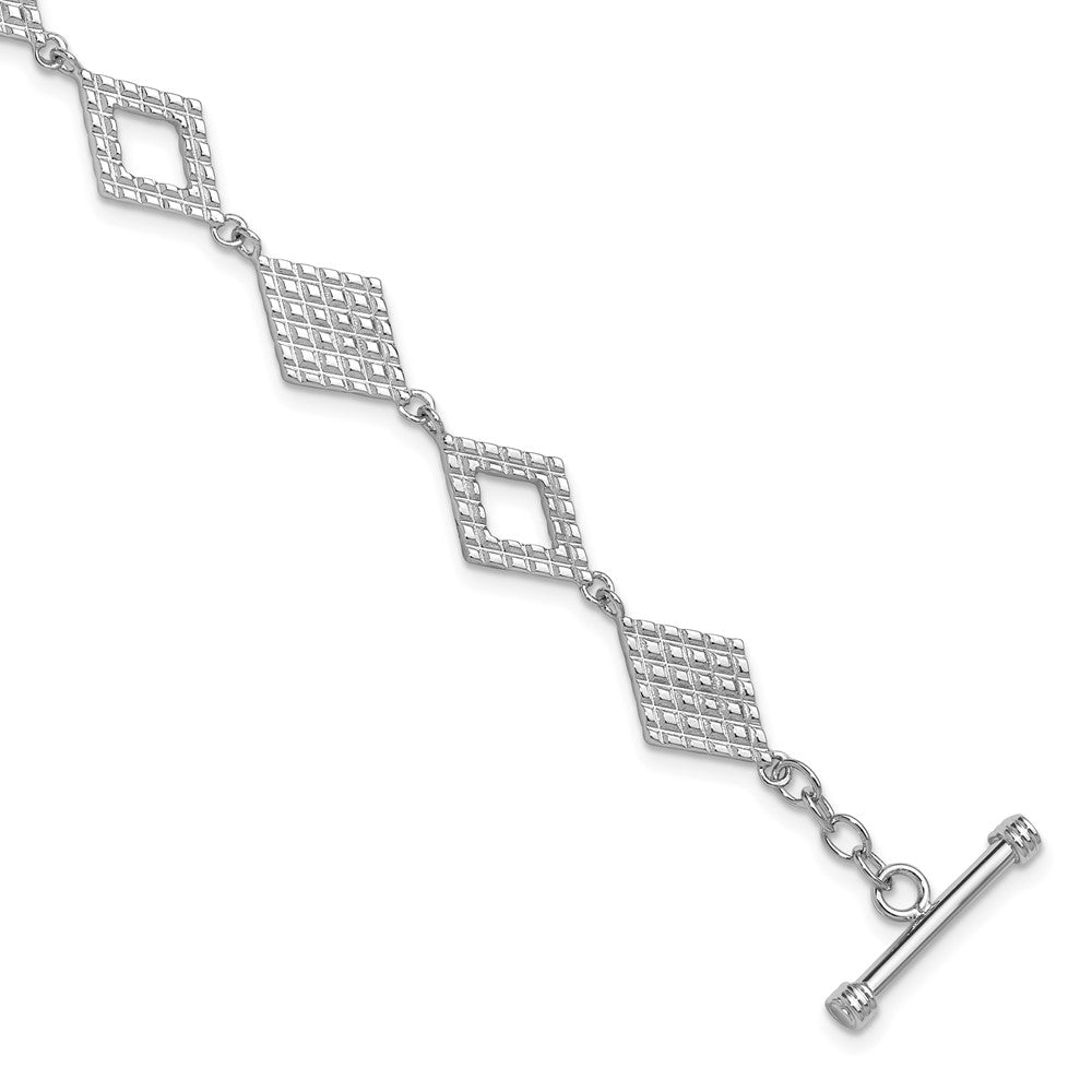 Sterling Silver Rhodium-plated Polished Diamond-Shape Textured 7.5 inch Toggle Bracelet QG6817-7.5