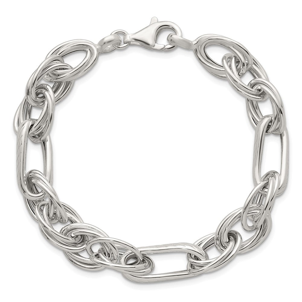 Sterling Silver Polished and Textured Triple Link and Twisted Link 8 inch Bracelet QG6818-8