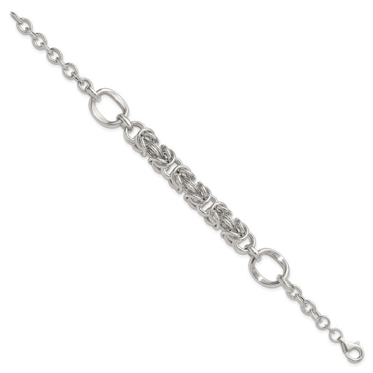 Sterling Silver Polished Fancy Byzantine Center 7.75 inch Bracelet QG6819-7.75