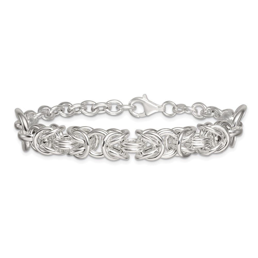 Sterling Silver Polished Fancy Byzantine Center 7.75 inch Bracelet QG6819-7.75