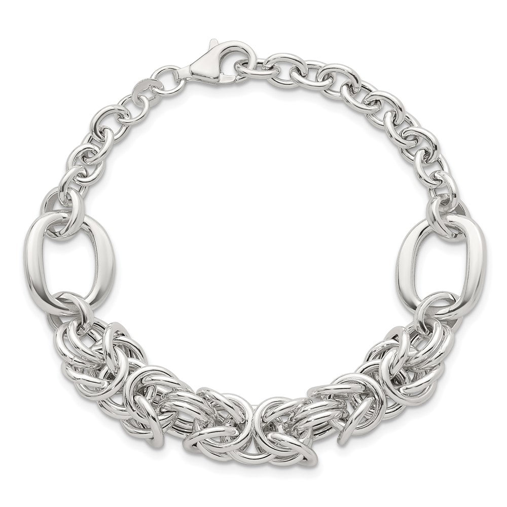 Sterling Silver Polished Fancy Byzantine Center 7.75 inch Bracelet QG6819-7.75