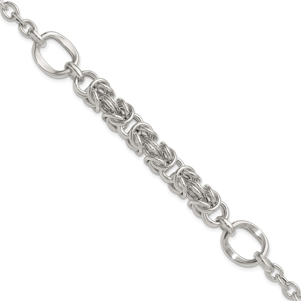 Sterling Silver Polished Fancy Byzantine Center 7.75 inch Bracelet QG6819-7.75