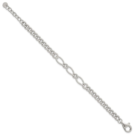 Sterling Silver Polished Mixed Curb Link 6.75 Inch with 1 Inch Extension Bracelet QG6820-6.75