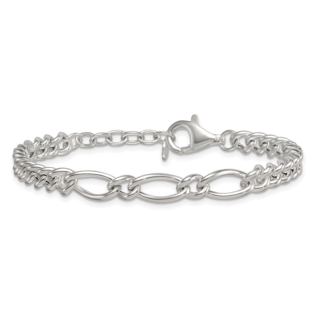 Sterling Silver Polished Mixed Curb Link 6.75 Inch with 1 Inch Extension Bracelet QG6820-6.75
