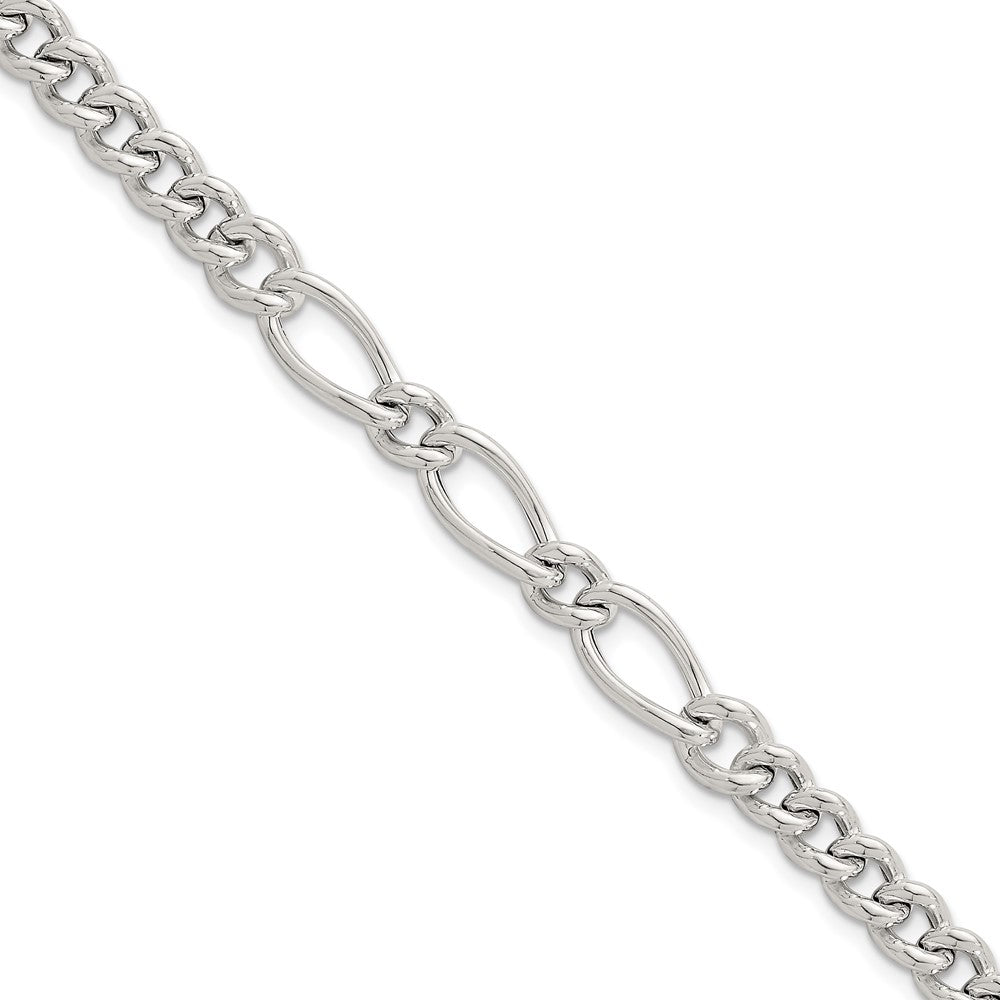 Sterling Silver Polished Mixed Curb Link 6.75 Inch with 1 Inch Extension Bracelet QG6820-6.75