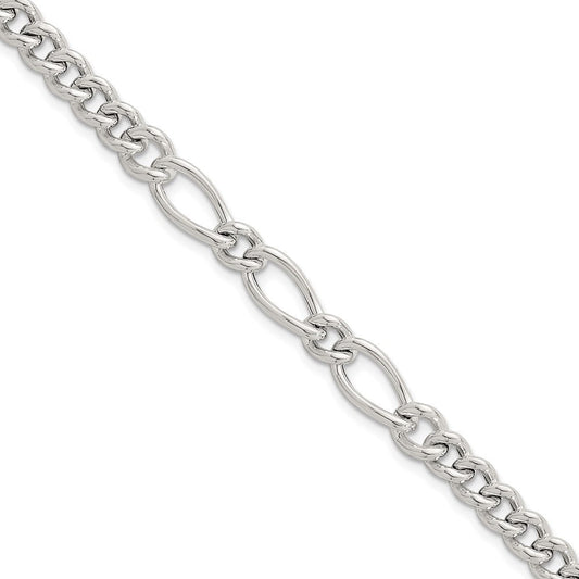 Sterling Silver Polished Mixed Curb Link 6.75 Inch with 1 Inch Extension Bracelet QG6820-6.75