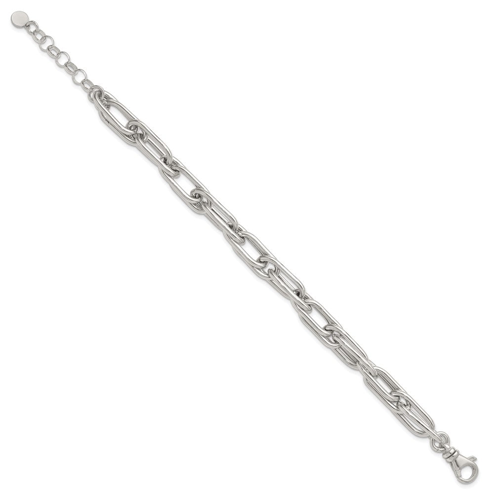 Sterling Silver Polished Oval Double Link 7.5 inch with 1 inch Extender Bracelet QG6821-7.5