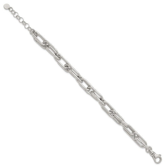 Sterling Silver Polished Oval Double Link 7.5 inch with 1 inch Extender Bracelet QG6821-7.5
