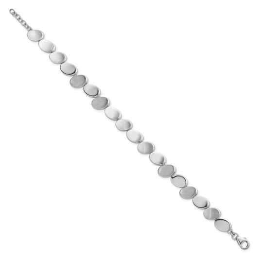 Sterling Silver Rhodium-plated Brushed and Polished Ovals 7.5 inch with 0.5 inch Extension Bracelet QG6822-7.5