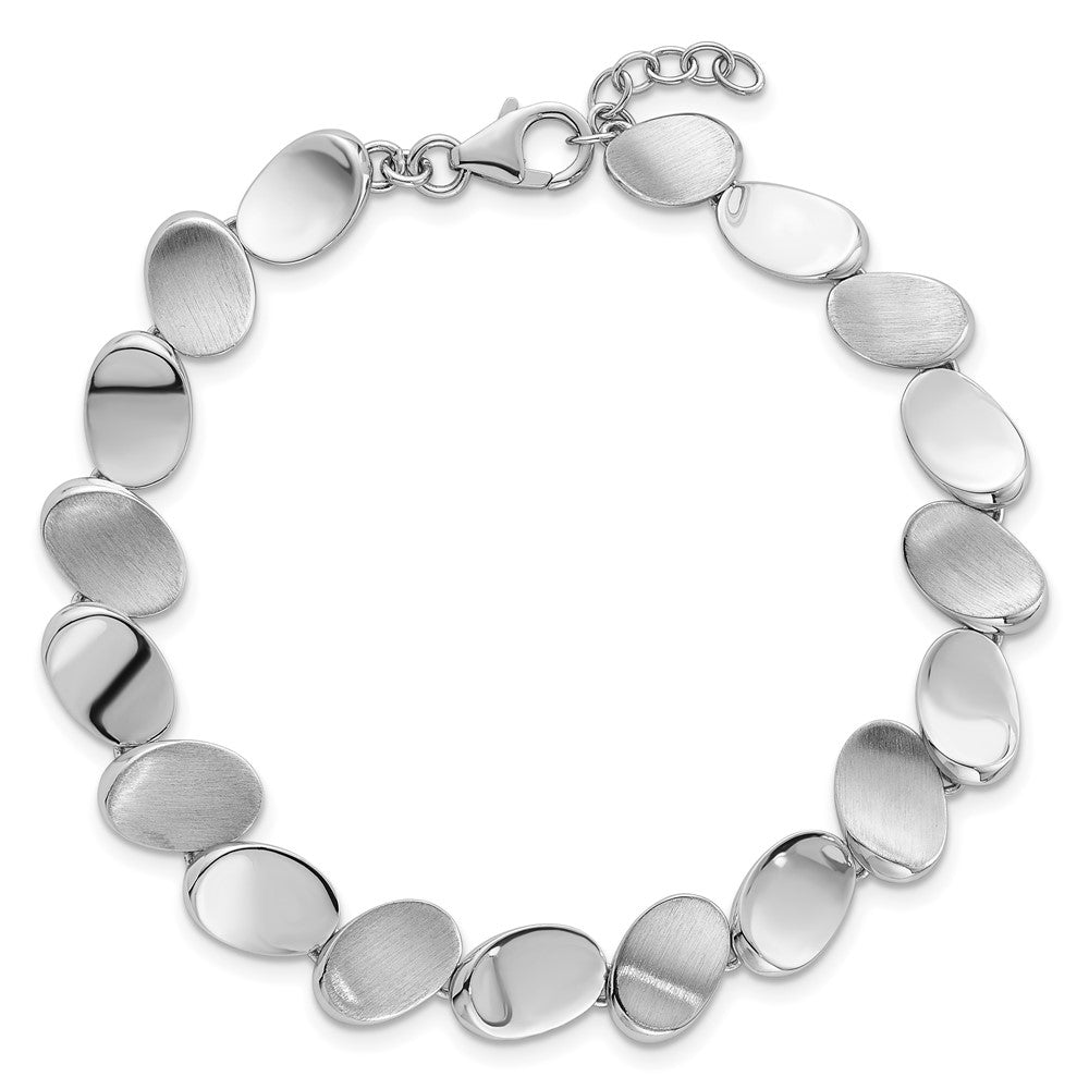 Sterling Silver Rhodium-plated Brushed and Polished Ovals 7.5 inch with 0.5 inch Extension Bracelet QG6822-7.5