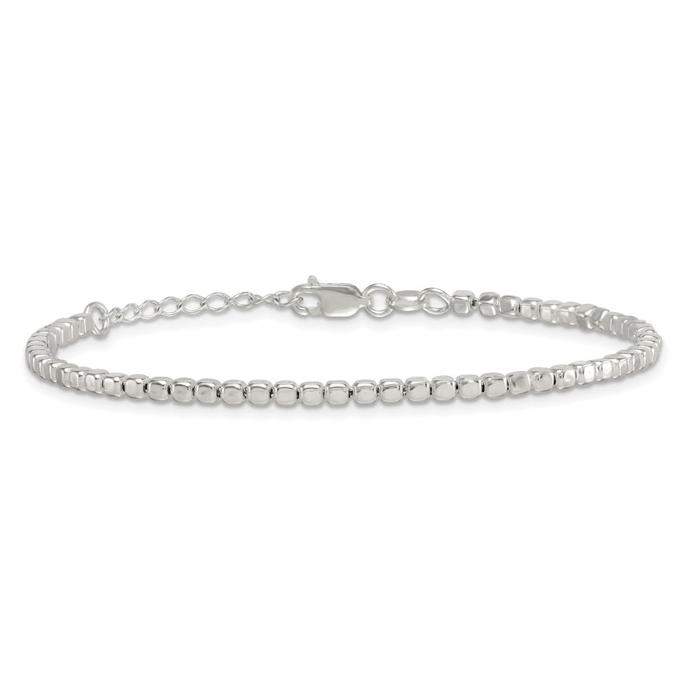 Sterling Silver Polished and Square Beaded 7 Inch with 1 Inch Extension Bracelet QG6826-7