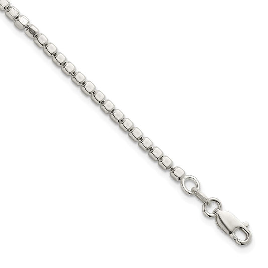 Sterling Silver Polished and Square Beaded 7 Inch with 1 Inch Extension Bracelet QG6826-7