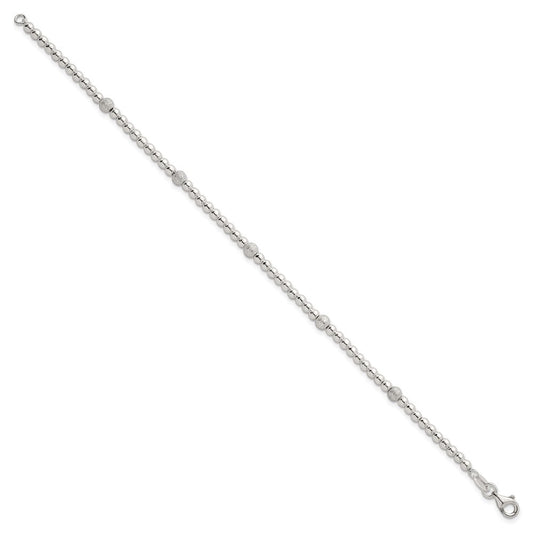 Sterling Silver Polished and Textured Beaded 7.5 inch 5-Station Bracelet QG6828-7.5