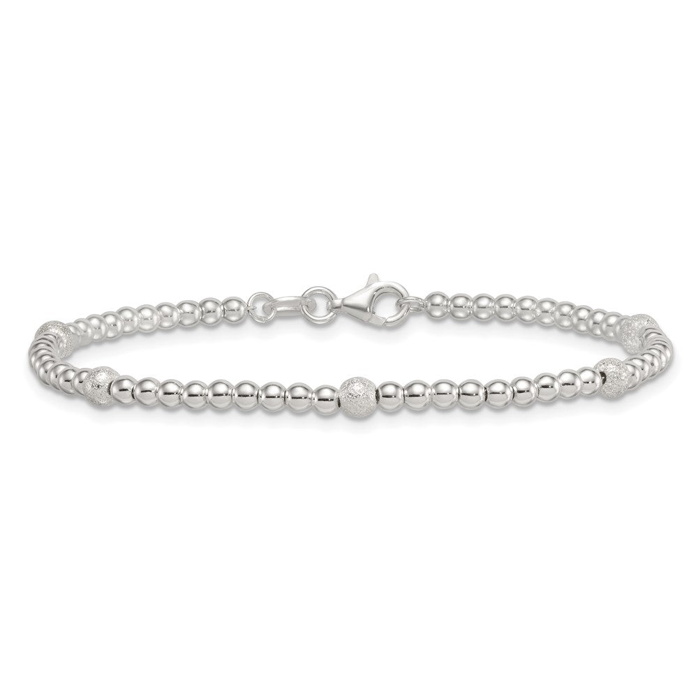 Sterling Silver Polished and Textured Beaded 7.5 inch 5-Station Bracelet QG6828-7.5