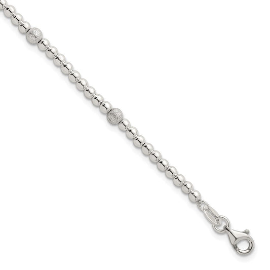 Sterling Silver Polished and Textured Beaded 7.5 inch 5-Station Bracelet QG6828-7.5