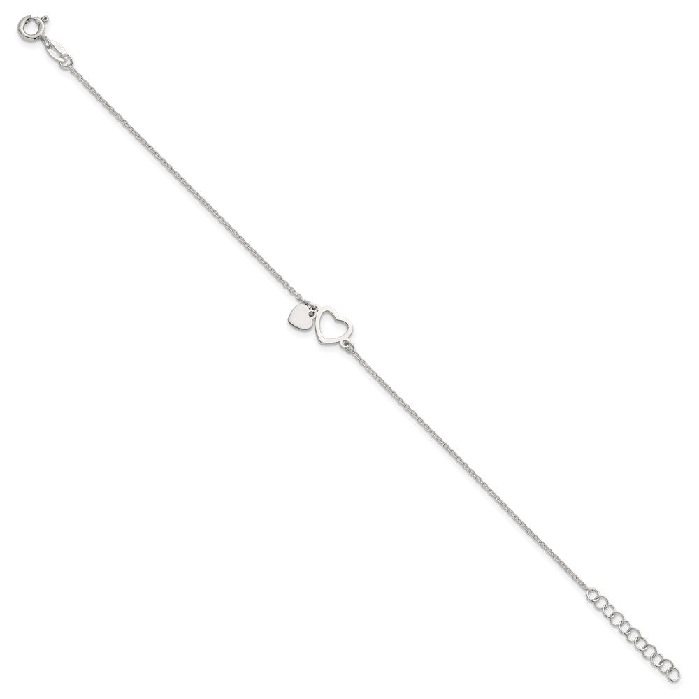 Sterling Silver Polished Double Heart 7 inch with 1 inch Extension Bracelet QG6832-7