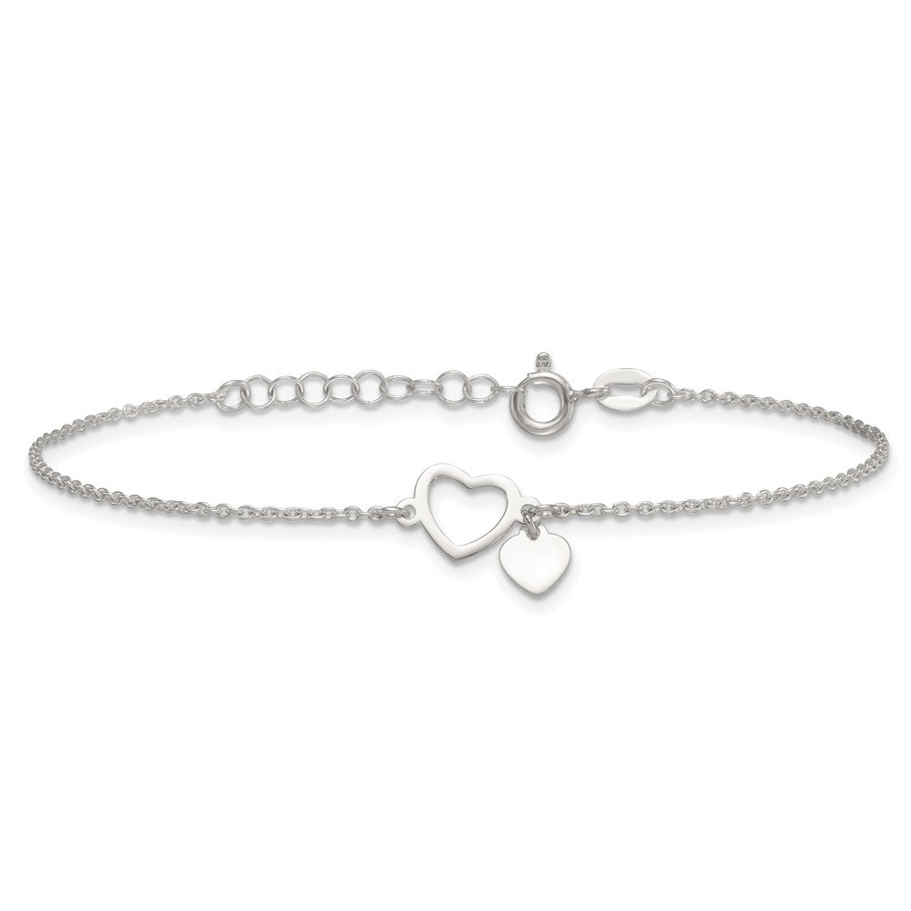 Sterling Silver Polished Double Heart 7 inch with 1 inch Extension Bracelet QG6832-7