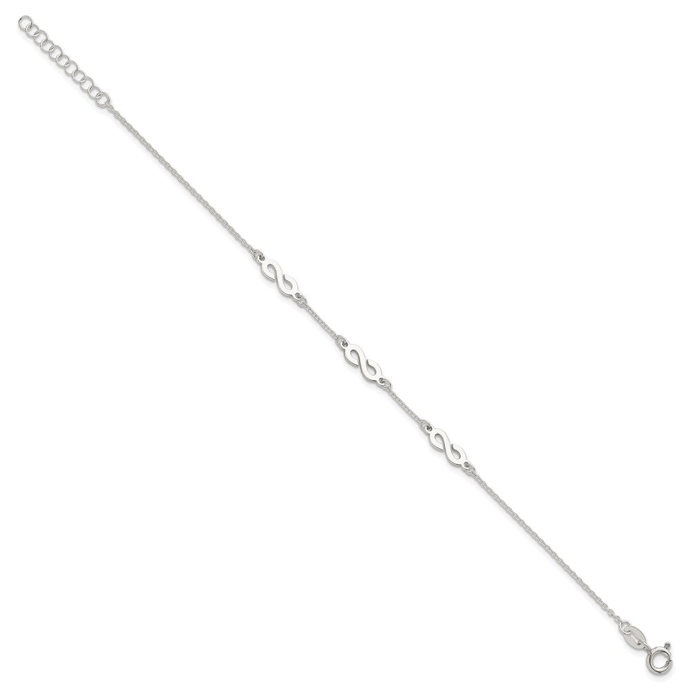 Sterling Silver Polished Infinity 7 inch with 1 inch Extension Bracelet QG6836-7