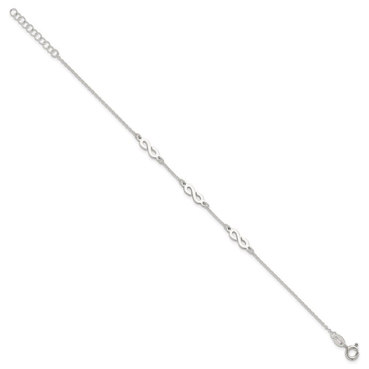 Sterling Silver Polished Infinity 7 inch with 1 inch Extension Bracelet QG6836-7
