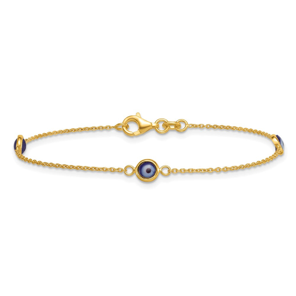 Sterling Silver Gold -tone Polished and Glass Evil Eye 7.25 inch Bracelet QG6840GP-7.25