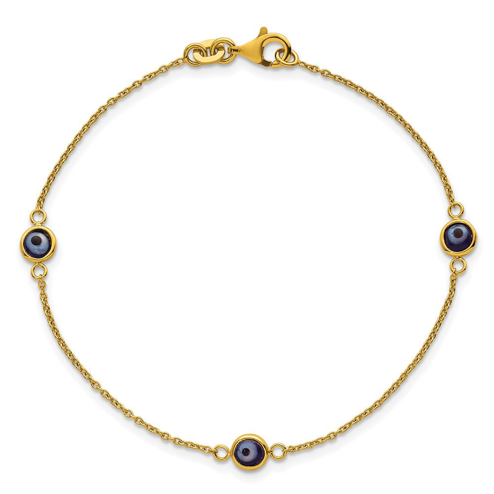 Sterling Silver Gold -tone Polished and Glass Evil Eye 7.25 inch Bracelet QG6840GP-7.25