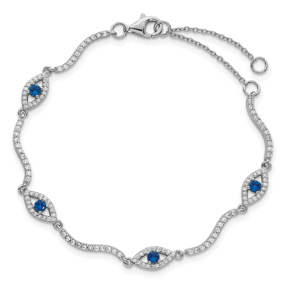 Sterling Silver Rhodium-plated Polished Lab Created Spinel and CZ Evil Eye 6 Inch with 2 Inch Extension Bracelet QG6843-6
