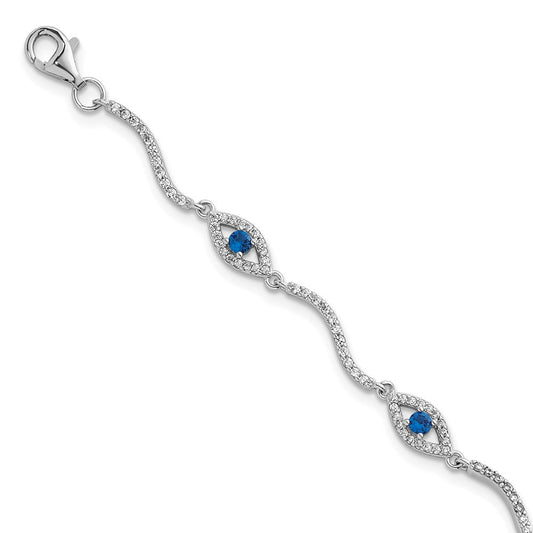 Sterling Silver Rhodium-plated Polished Lab Created Spinel and CZ Evil Eye 6 Inch with 2 Inch Extension Bracelet QG6843-6