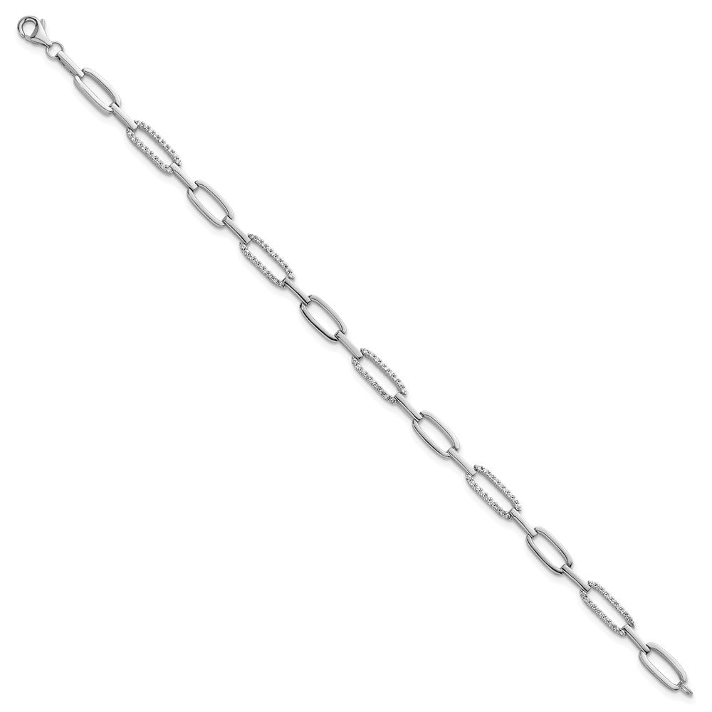 Sterling Silver Rhodium-plated Polished CZ 4.7mm Paperclip Link 7 Inch Bracelet QG6849-7