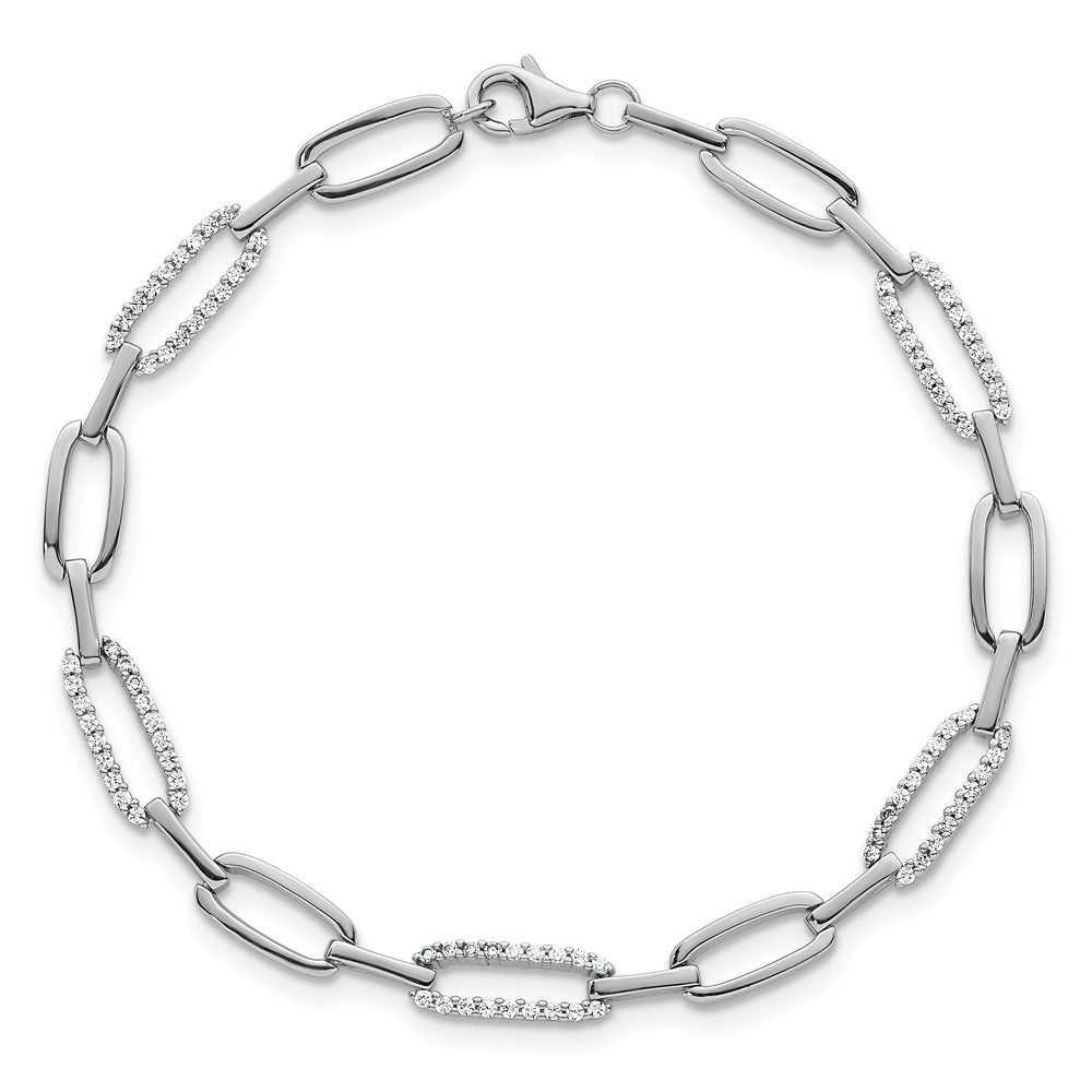 Sterling Silver Rhodium-plated Polished CZ 4.7mm Paperclip Link 7 Inch Bracelet QG6849-7