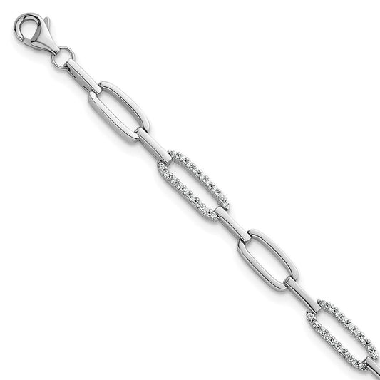 Sterling Silver Rhodium-plated Polished CZ 4.7mm Paperclip Link 7 Inch Bracelet QG6849-7