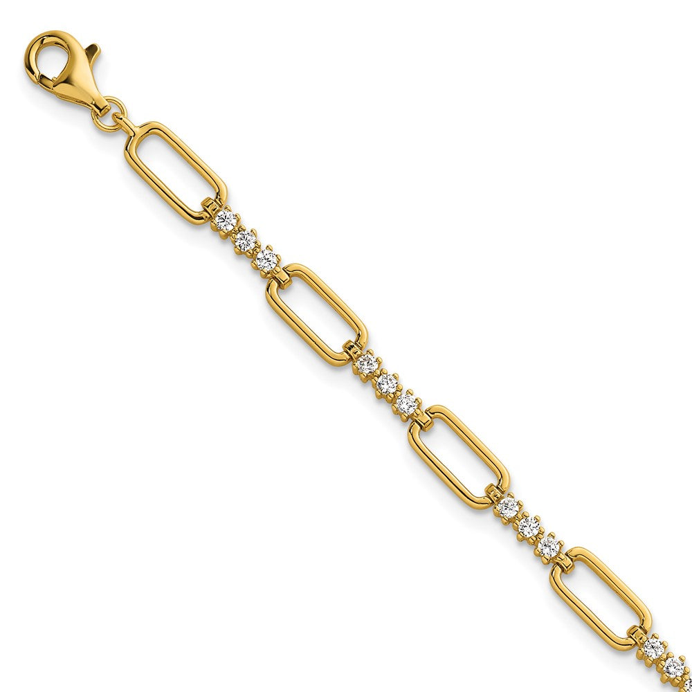 Sterling Silver Gold-tone Polished CZ and Paperclip Link 7 Inch with 1 Inch Extension Bracelet QG6850GP-7