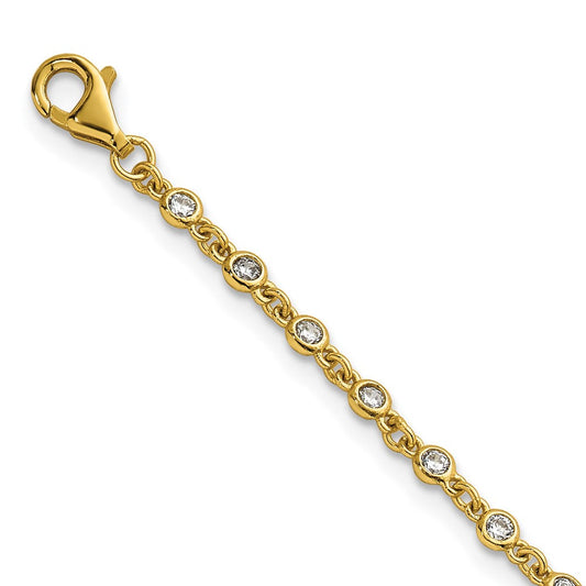 Sterling Silver Gold-tone Polished CZ Station 6.5 Inch with 1 Inch Extension Bracelet QG6852GP-6.5